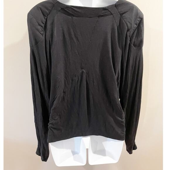 Free People Classic Black Deep V-Neck Shirt with Shoulder Padding Size Large - Picture 4 of 11